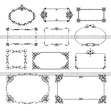 Vintage floral classic calligraphic retro vignette scroll frames ornamental design elements black set isolated vector illustration. Стоковая иллюстрация, агентство Ingram Publishing / Фотобанк Лори