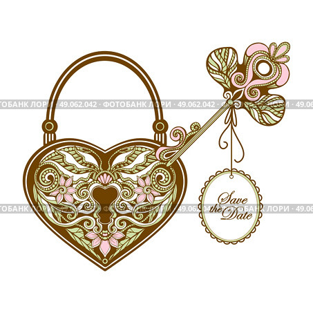 Vintage key and heart shape ornamental lock hand drawn vector illustration. Vintage Key And Lock. Стоковая иллюстрация, агентство Ingram Publishing / Фотобанк Лори