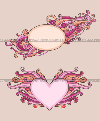 Vintage vector banners for Valentine&rsquo;s Day with curls. Стоковая иллюстрация, агентство Ingram Publishing / Фотобанк Лори