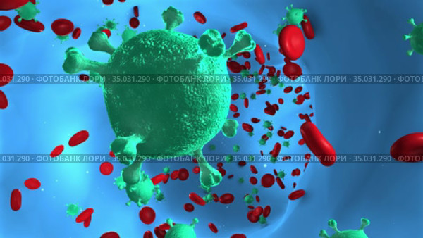 Virus cells in an artery, flow inside body. 3d render. Стоковая анимация, аниматор Sergey Grishin / Фотобанк Лори