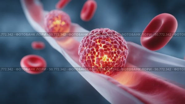 Virus moving through blood vessel with red blood cells. Стоковое AI-видео, аниматор Юрий Поздников / Фотобанк Лори