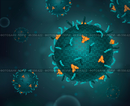 Viruses realistic composition with images of similar circle shaped bacteria microbes cells floating in liquid fluid vector illustration. Стоковая иллюстрация, агентство Ingram Publishing / Фотобанк Лори