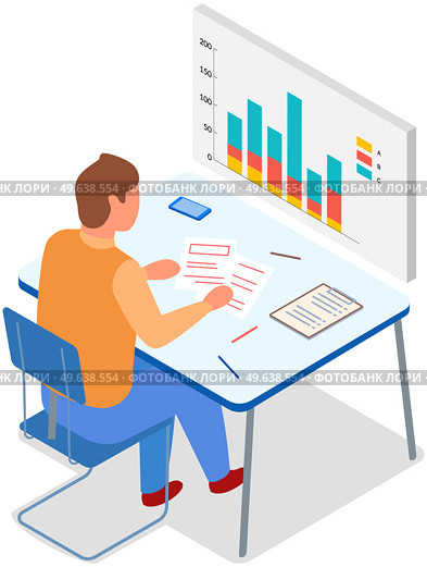Visualize with business analytics. People work with statistical data analysis, changing indicators. Employees analyze statistical indicators, business data. Characters work with marketing research. Employees analyze statistical indicators, business data. Characters work with marketing research. Стоковая иллюстрация, агентство Ingram Publishing / Фотобанк Лори
