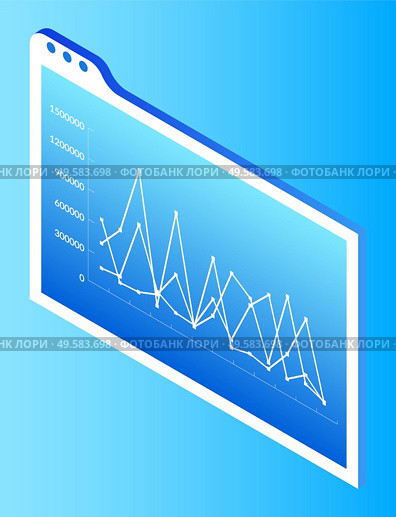 Visualized data on smart desk, isometric 3d board with information. Infocharts report with ups and downs. Stats on project development, achievements and failures. Charts on monitor, vector in flat. Screen of Smart Desk with Presenter Visual Data. Стоковая иллюстрация, агентство Ingram Publishing / Фотобанк Лори