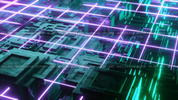 vj loop abstract sci-fi bg glow particles form lines, columns structure. Hi-tech info technology. Lines form hologram information blocks, ai construction light grid, info concept nodes. Purple green. Стоковое видео, видеограф Ирина Ткачук / Фотобанк Лори