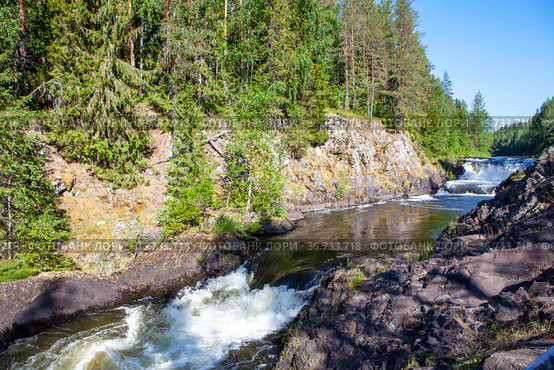 Водопад "Кивач". Река Суна. Республика Карелия. Стоковое фото, фотограф Сергей Афанасьев / Фотобанк Лори