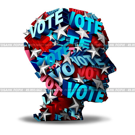 Vote concept and voting symbol as a group of 3D illustration text and stars representing a voter or candidate for an election in the USA as an icon for the American voters.  . Стоковое фото, агентство Ingram Publishing / Фотобанк Лори