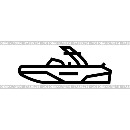 wakeboard ski boat line icon vector illustration. Стоковая иллюстрация, иллюстратор Vectorwin / Фотобанк Лори