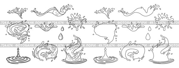 Water and juice splash liquide. Black doodle line. A spill shape, unscheduled painting etched by accident A water splash, exuberant display of waters dynamic nature Fresh juice splashed, energetic. Water and juice splash liquide. A spill shape, abstract artists delight born from accident A water splash, fleeting. Стоковая иллюстрация, агентство Ingram Publishing / Фотобанк Лори