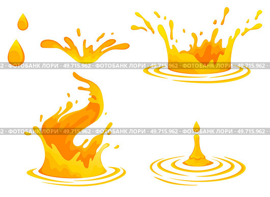Water and juice splash liquide. Vector Illustration. Fresh juice splashed, energetic portrayal of thirst-quenching goodness A wave shape, tribute to oceans persistent dance A drop orange shape. Water and juice splash liquide. A wave shape, reflection of seas timeless ebb and flow A drop shape, basic unit in. Стоковая иллюстрация, агентство Ingram Publishing / Фотобанк Лори