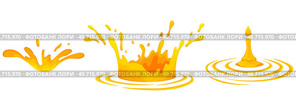 Water and juice splash liquide. Vector Illustration. A drop shape, minimalist representation of liquid in motion A dripped droplet, orange glimpse into world of fluids A spill shape, testament to. Water and juice splash liquide. Fresh juice splashed, tangy explosion of color and taste A wave shape, timeless symbol. Стоковая иллюстрация, агентство Ingram Publishing / Фотобанк Лори
