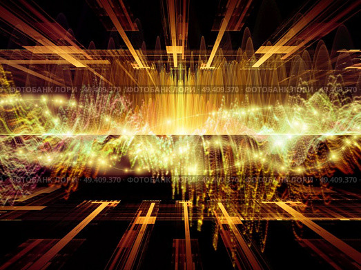 Wave Function series. Composition of colored sine vibrations, light and fractal elements with metaphorical relationship to sound equalizer, music spectrum and  quantum probability. Стоковое фото, агентство Ingram Publishing / Фотобанк Лори