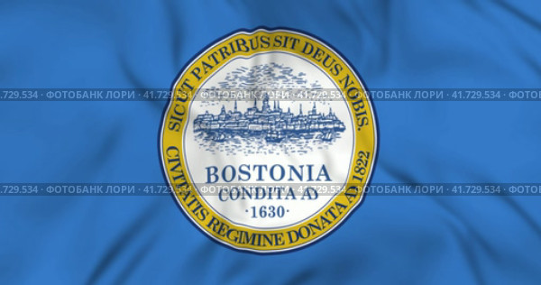 Waving flag of Boston city in USA. 3d animation in 4k resolution video. Разевающийся флаг города Бостон в США. Стоковая анимация, аниматор Александр Кузнецов / Фотобанк Лори