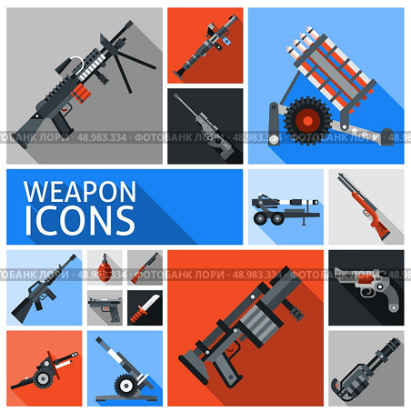 Weapon decorative icons set with machine gun grenade handgun isolated vector illustration. Стоковая иллюстрация, агентство Ingram Publishing / Фотобанк Лори