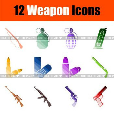Weapon Icon Set. Flat Color Ladder Design. Vector Illustration. Стоковая иллюстрация, агентство Ingram Publishing / Фотобанк Лори