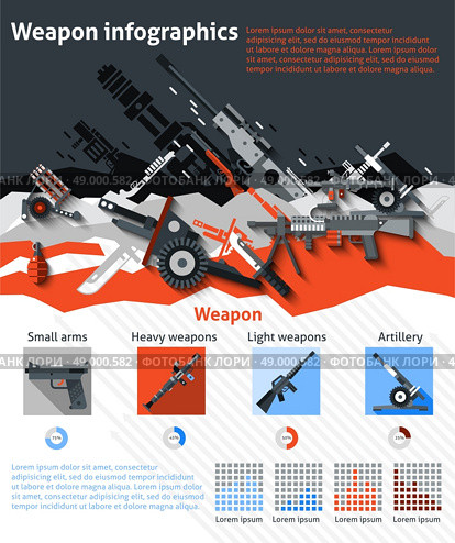 Weapon infographics set with military machines army artillery and charts vector illustration. Weapon Infographics Set. Стоковая иллюстрация, агентство Ingram Publishing / Фотобанк Лори