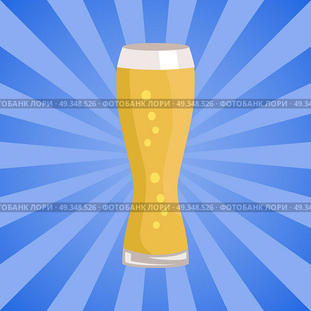 Weizen Glass of Beer Isolated on White Background. Weizen glass of beer isolated on abstract background with rays vector. Glassware of light alcohol drink with bubbles, symbol of Oktoberfest festival. Стоковая иллюстрация, агентство Ingram Publishing / Фотобанк Лори