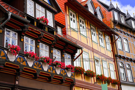 Wernigerode facades in Harz Germany Saxony. Wernigerode facades in Harz Germany at Saxony Anhalt. Стоковое фото, агентство Ingram Publishing / Фотобанк Лори