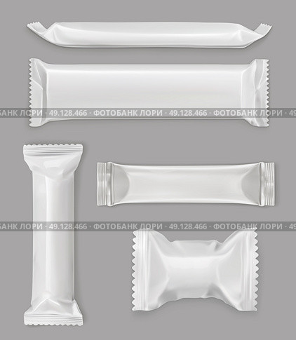 White polyethylene package, chocolate bar, vector mockup set. Стоковая иллюстрация, агентство Ingram Publishing / Фотобанк Лори