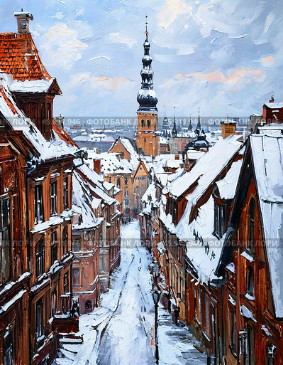 Winter Riga. Cityscape. Стоковое AI-изображение, AI-художник Сергей Елизарьев / Фотобанк Лори