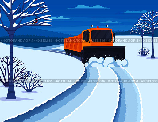 Winter snow transport with snow blower and snowmobile flat vector illustration. Snow Transport Illustration. Стоковая иллюстрация, агентство Ingram Publishing / Фотобанк Лори