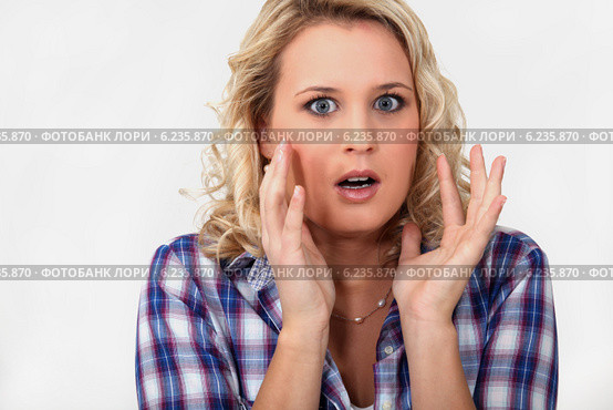 woman having a big surprise. Стоковое фото, фотограф Phovoir Images / Фотобанк Лори