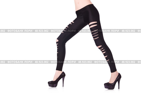 Woman legs with stockings on white. Стоковое фото, агентство Ingram Publishing / Фотобанк Лори