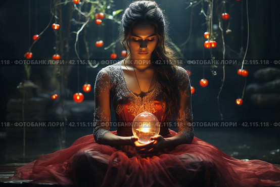 Woman with a glowing ball in her hands,Generative AI. Стоковое AI-изображение, AI-художник Анна Кривицкая / Фотобанк Лори