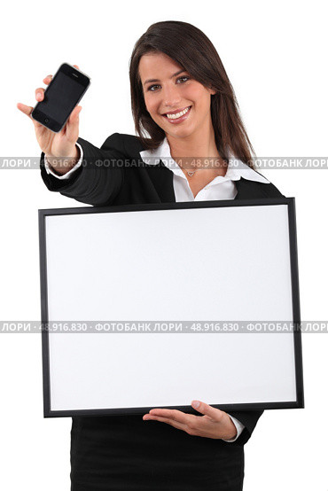 Woman with white panel. Стоковое фото, агентство Ingram Publishing / Фотобанк Лори