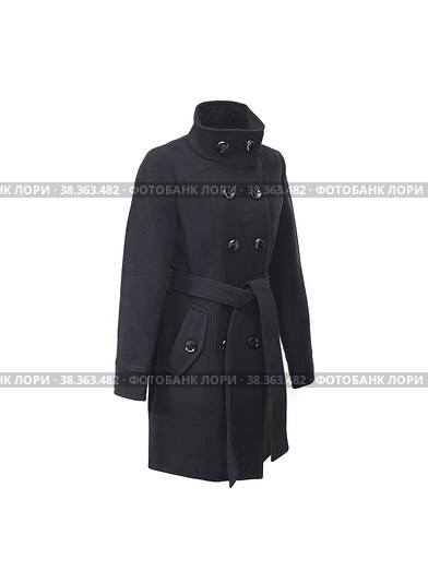 Women's textile black coat isolated on a white background. Стоковое фото, фотограф Елена  Попкова / Фотобанк Лори