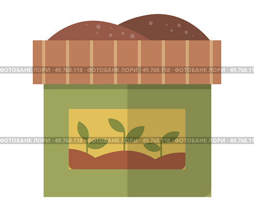 Wooden plant growing box, crate, container with soil, humus in cardboard isolated on white background. Organic soil heap for compost. Recycling natural garbage. Earth worms and biodegradable trash. Wooden plant growing box, crate, container with soil, humus in cardboard isolated on background. Стоковая иллюстрация, агентство Ingram Publishing / Фотобанк Лори