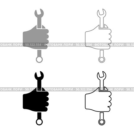 Wrench hexagon in hand tool in use Arm Spanner Mechanic engineer instrument set icon grey black color vector illustration flat style simple image. Wrench hexagon in hand tool in use Arm Spanner Mechanic engineer instrument set icon grey black color vector illustration flat style image. Стоковая иллюстрация, агентство Ingram Publishing / Фотобанк Лори