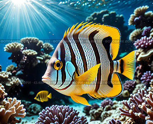 Яркий тропический мир кораллового рифа. The vibrant tropical world of the coral reef. Стоковое AI-изображение, AI-художник Гер Олег / Фотобанк Лори