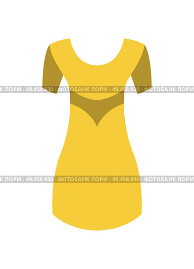 Yellow dress with round collar and short sleeves, made from cotton or silk, with belt on waist vector spring summer collection frock isolated on white. Yellow Dress with Round Collar Short Sleeve Vector. Стоковая иллюстрация, агентство Ingram Publishing / Фотобанк Лори