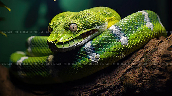 yellow emerald tree boa ai generated. Стоковое AI-изображение, AI-художник Vectorwin / Фотобанк Лори