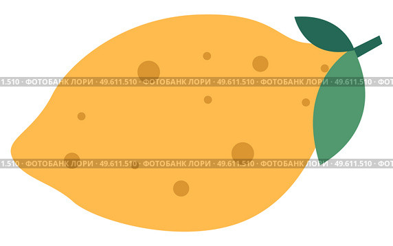 Yellow lemon with a green leaf flat vector illustration. Sour citrus isolated on a white background. Lemon tree fruit with dark speck. Citrus plucked with a twig and leaves, grown in Greece. Yellow lemon with a green leaf vector illustration. Sour citrus isolated on a white background. Стоковая иллюстрация, агентство Ingram Publishing / Фотобанк Лори