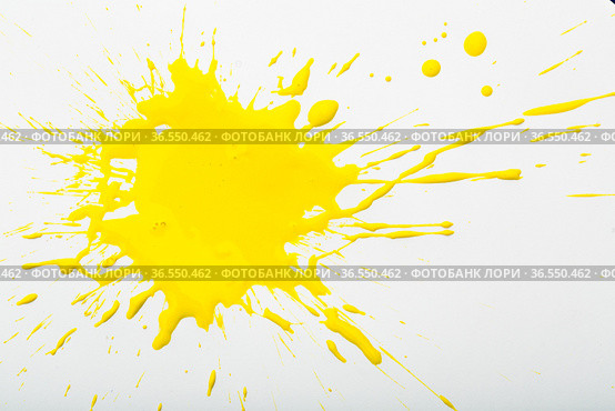Yellow paint spots on paper, colorfull artistic image on white background. Стоковое фото, фотограф Яков Филимонов / Фотобанк Лори