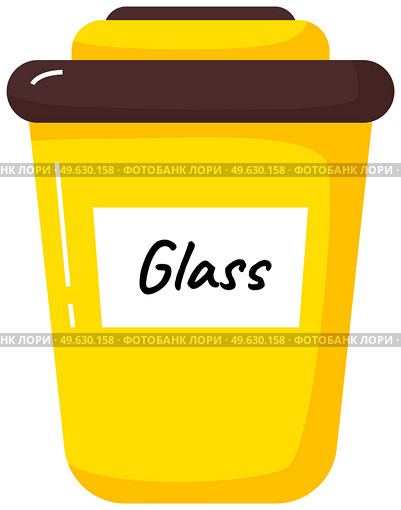 Yellow trash can with inscription for collecting glass garbage, zero waste concept isolated on white. People sort trash care for environment. Healthy world and humanity. Glass rubbish in dumpster. Yellow large trash can with inscription for collecting glass garbage, zero waste concept. Стоковая иллюстрация, агентство Ingram Publishing / Фотобанк Лори