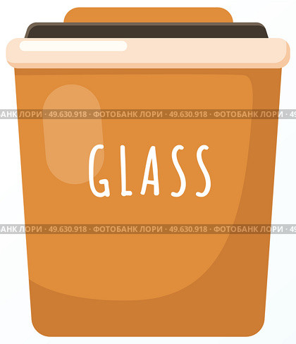 Yellow trash can with inscription for collecting glass garbage, zero waste concept isolated on white. People sort trash care for environment. Healthy world and humanity. Glass rubbish in dumpster. Yellow large trash can with inscription for collecting glass garbage, zero waste concept. Стоковая иллюстрация, агентство Ingram Publishing / Фотобанк Лори