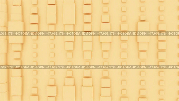 Yellow wall of cubes rotating with movement of 3D cubic blocks. Стоковая иллюстрация, иллюстратор David Kashakhi / Фотобанк Лори