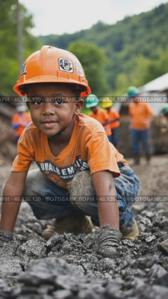 Young constructor playing with asphalt on a construction site. Стоковое AI-видео, аниматор Юрий Поздников / Фотобанк Лори