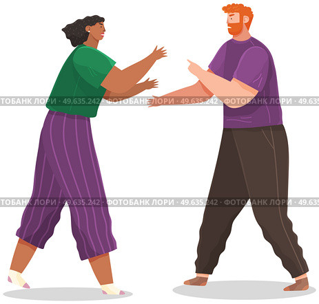 Young couple quarreling. Shout at each other. Man and woman in bad relationship. Arguing, reprimanding, having argument fight. Characters husband and wife breakup. Family conflicts. Marriage crisis. Young couple quarreling. Man and woman shout at each other in bad relationship. Arguing reprimanding. Стоковая иллюстрация, агентство Ingram Publishing / Фотобанк Лори