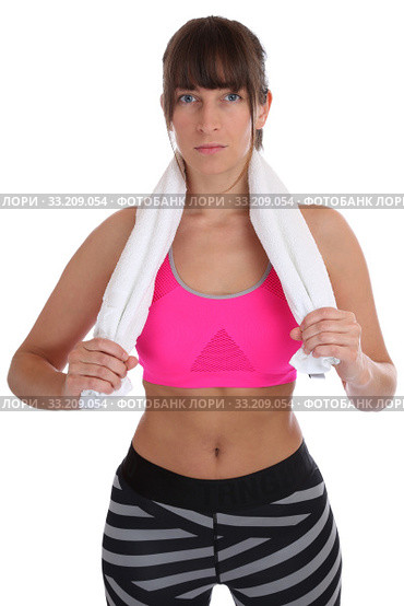 Young Fitness Exercise Workout Woman Portrait with Towel Freeman. Стоковое фото, фотограф Markus Mainka / PantherMedia / Фотобанк Лори