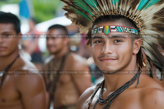 Young people in traditional costumes at an ethnic festival, intangible cultural heritage of humanity. Стоковое AI-изображение, AI-художник Евгений Харитонов / Фотобанк Лори