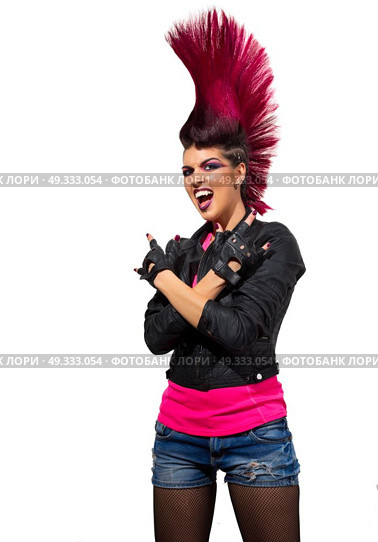 Young punk girl isolated on white. Стоковое фото, агентство Ingram Publishing / Фотобанк Лори