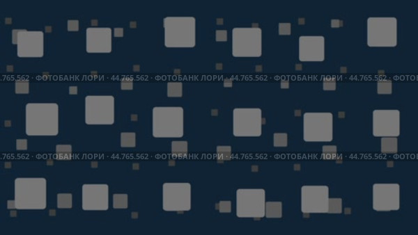 Закругленные квадратные символы перемещаются горизонтально слева направо. Эффект параллакса. Плавающие символы расположены случайным образом. Плавная зацикленная анимация в формате 4k на темно-синем фоне. Стоковое видео, видеограф Карпенко Алексей / Фотобанк Лори