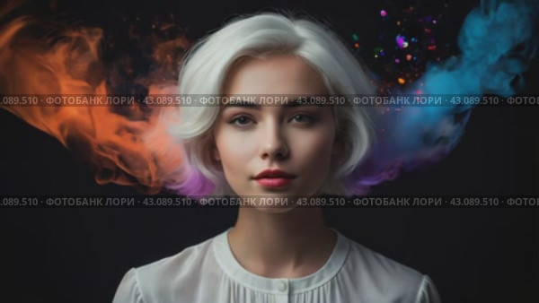 Женщина на фоне разноцветного дыма. Стоковое AI-видео, аниматор Виктория Кольцова / Фотобанк Лори