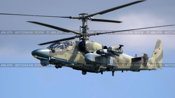 ZHUKOVSKY, RUSSIA - 25 July 2021: Demonstration of the Kamov Ka-52 Alligator attack helicopter of the Russian Air Force at MAKS-2021, Russia. Стоковое фото, фотограф Фотограф / Фотобанк Лори