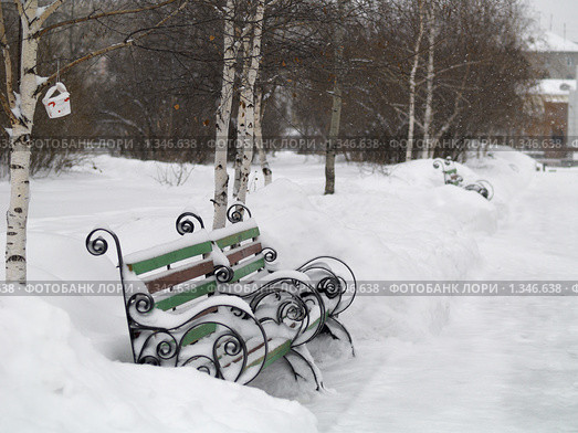 Зима. Скамейка в городском парке. Стоковое фото, фотограф Andrey M / Фотобанк Лори