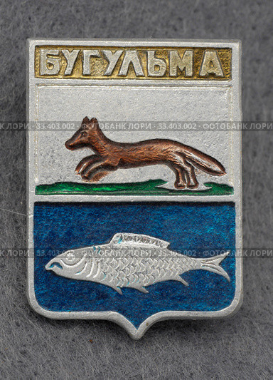 Значок металлический "Бугульма" (2020 год). Редакционное фото, фотограф Максим Гулячик / Фотобанк Лори